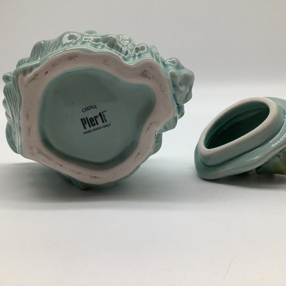Pier 1 Imports Turquoise Blue Creamer and Sugar Bowl set, Sea Shell Pattern - Picture 12 of 12
